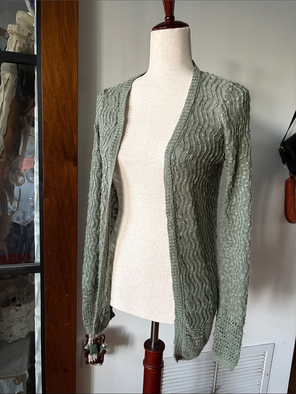 Cloud Chaser Sage Wave Knit Open-Front Cardigan